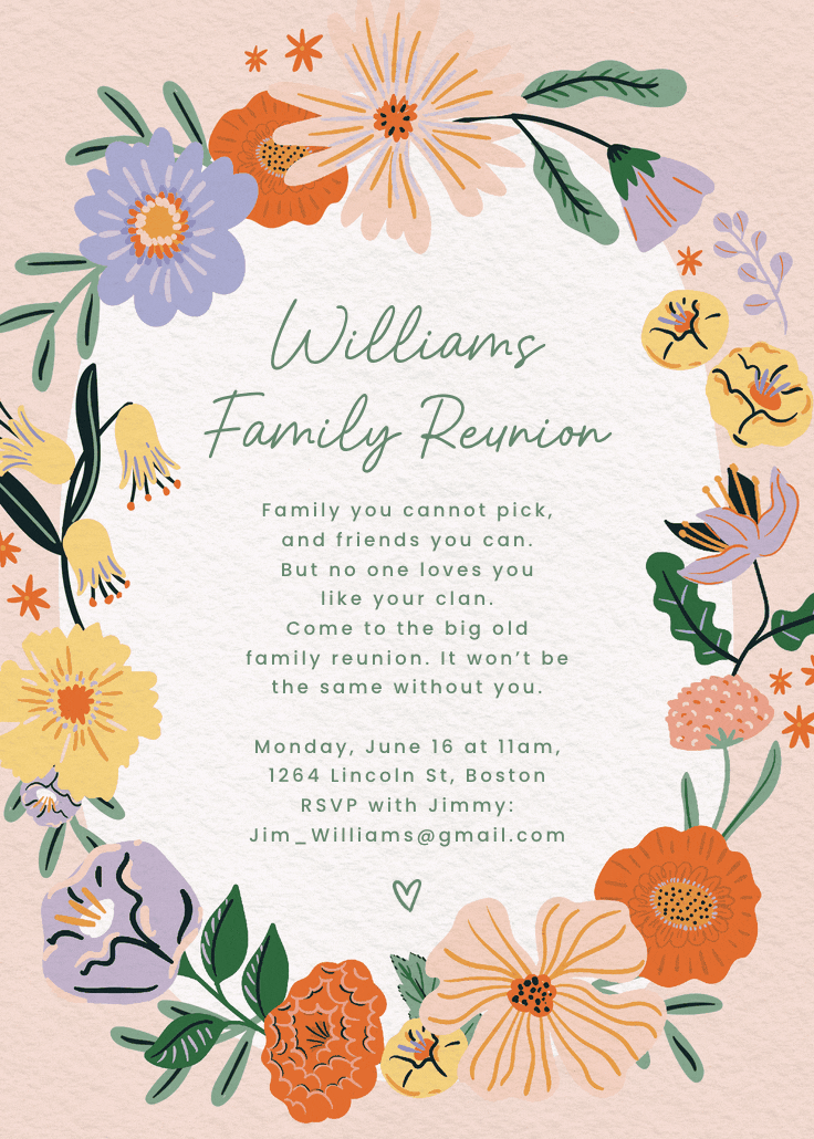 Blooming garden - family reunion invitation